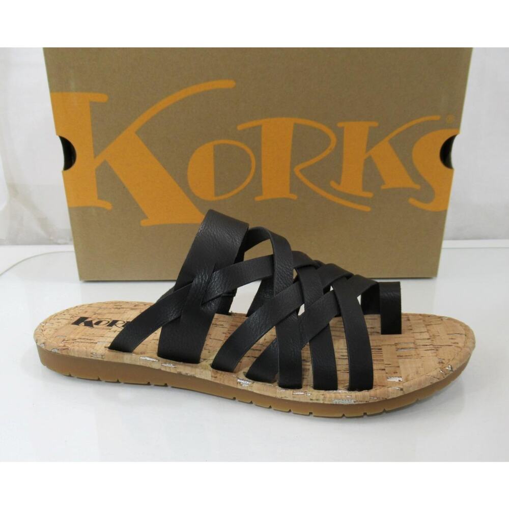 Women's Shoes Korks Scout Strappy Flat Sandals Comfort Black Size 9